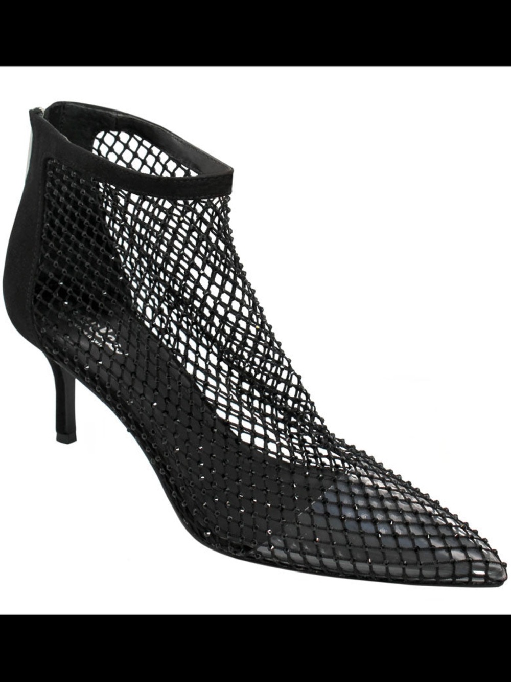 Charles David Black Mesh Pointed-Toe Ankle Bootie with Kitten Heel